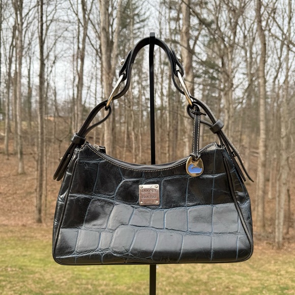 Dooney & Bourke Handbags - Dooney & Bourke Vintage Harrison Midnight Blue Croc-Embossed Hobo Bag